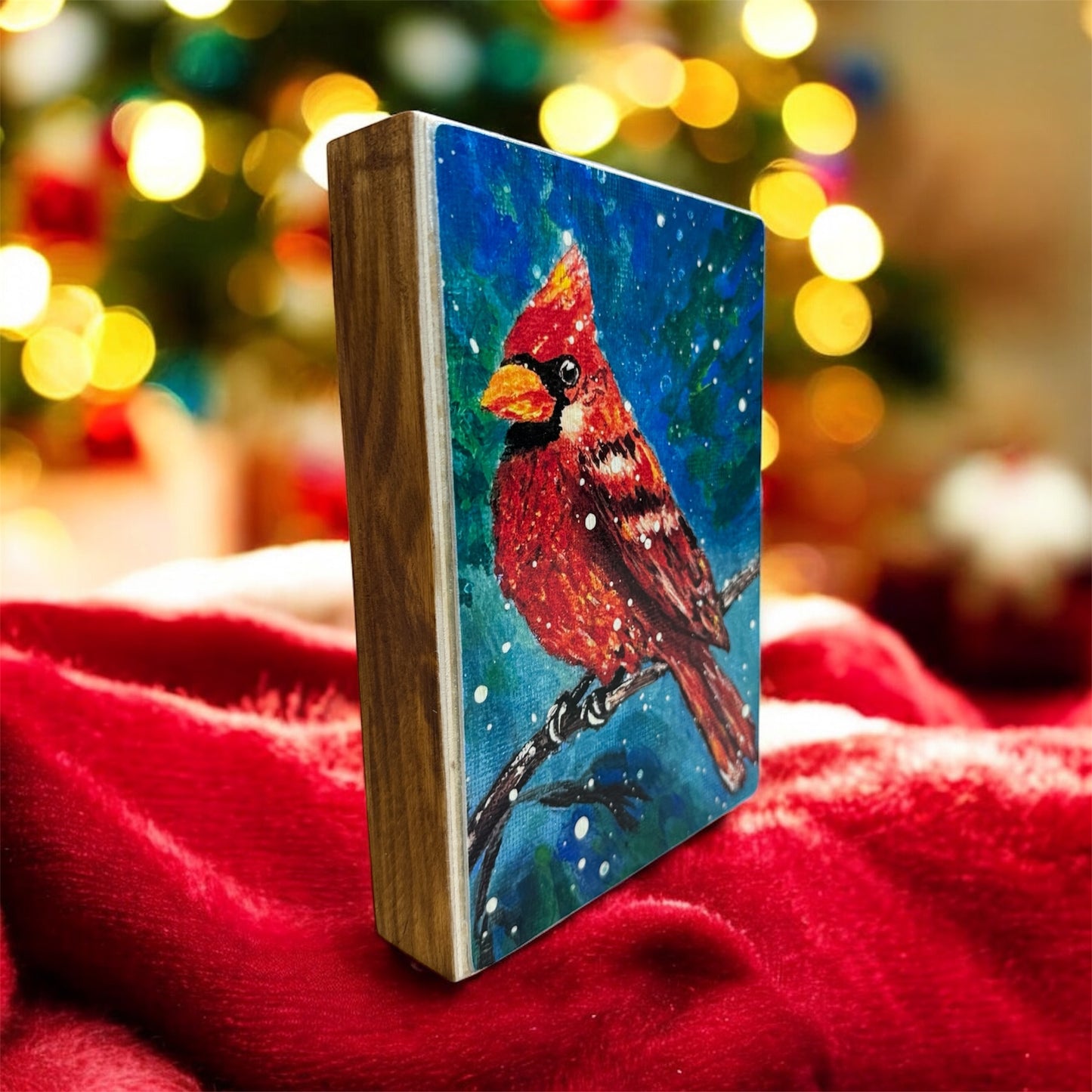 Misty Cardinal Art Print on Cradled Wood Panel