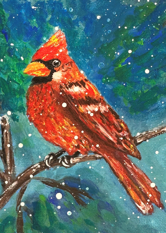 Misty Cardinal Art Print on Cradled Wood Panel