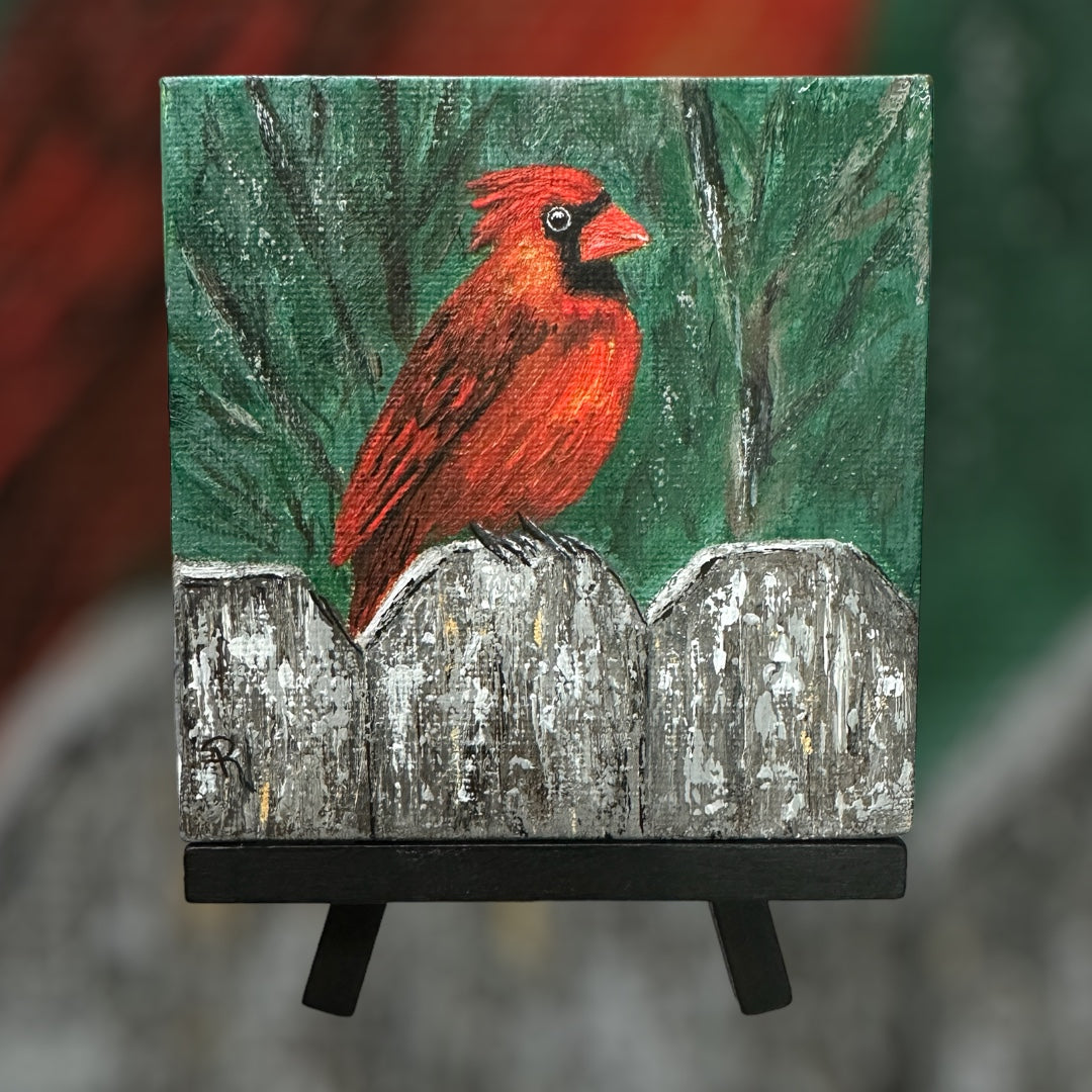 Cardinal on the Fence Acrylic Painting