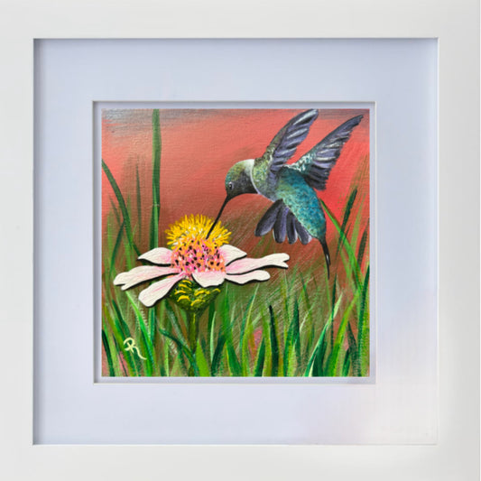 Hungry Hummer Art Print - 8x8 Framed