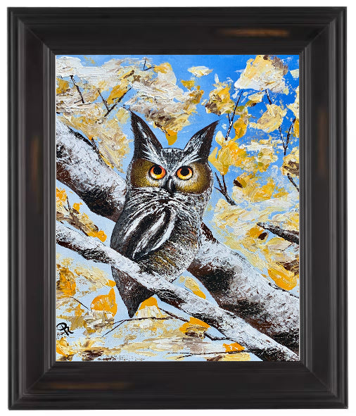Birch Tree Owl Acrylic Painting