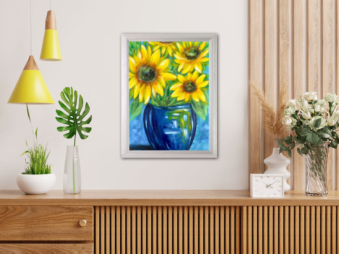 Blue Hues and Sunflower Views Acrylic Painting
