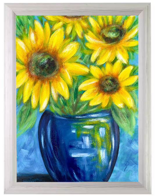 Blue Hues and Sunflower Views Acrylic Painting