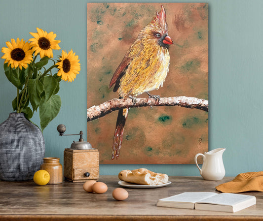 Sitting Pretty Female Cardinal Acrylic Painting