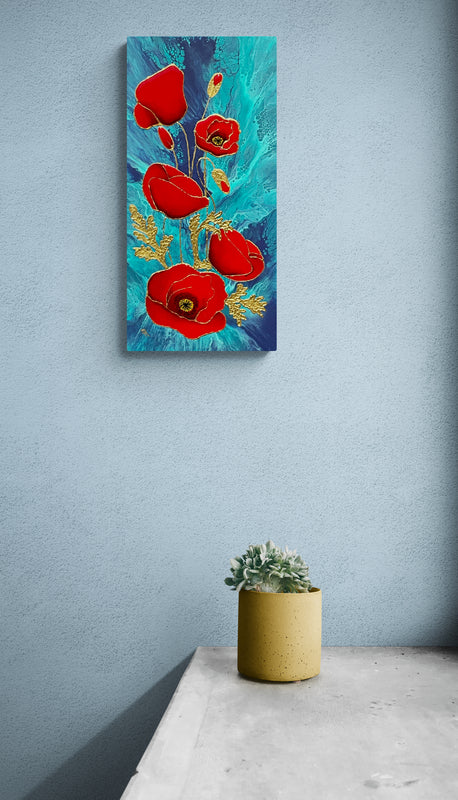 Red Poppies Acrylic and Resin Painting