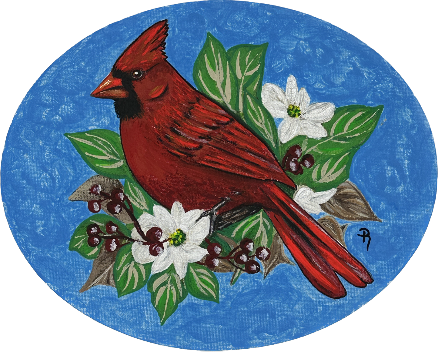 Blue Canopy Cardinal Acrylic Painting