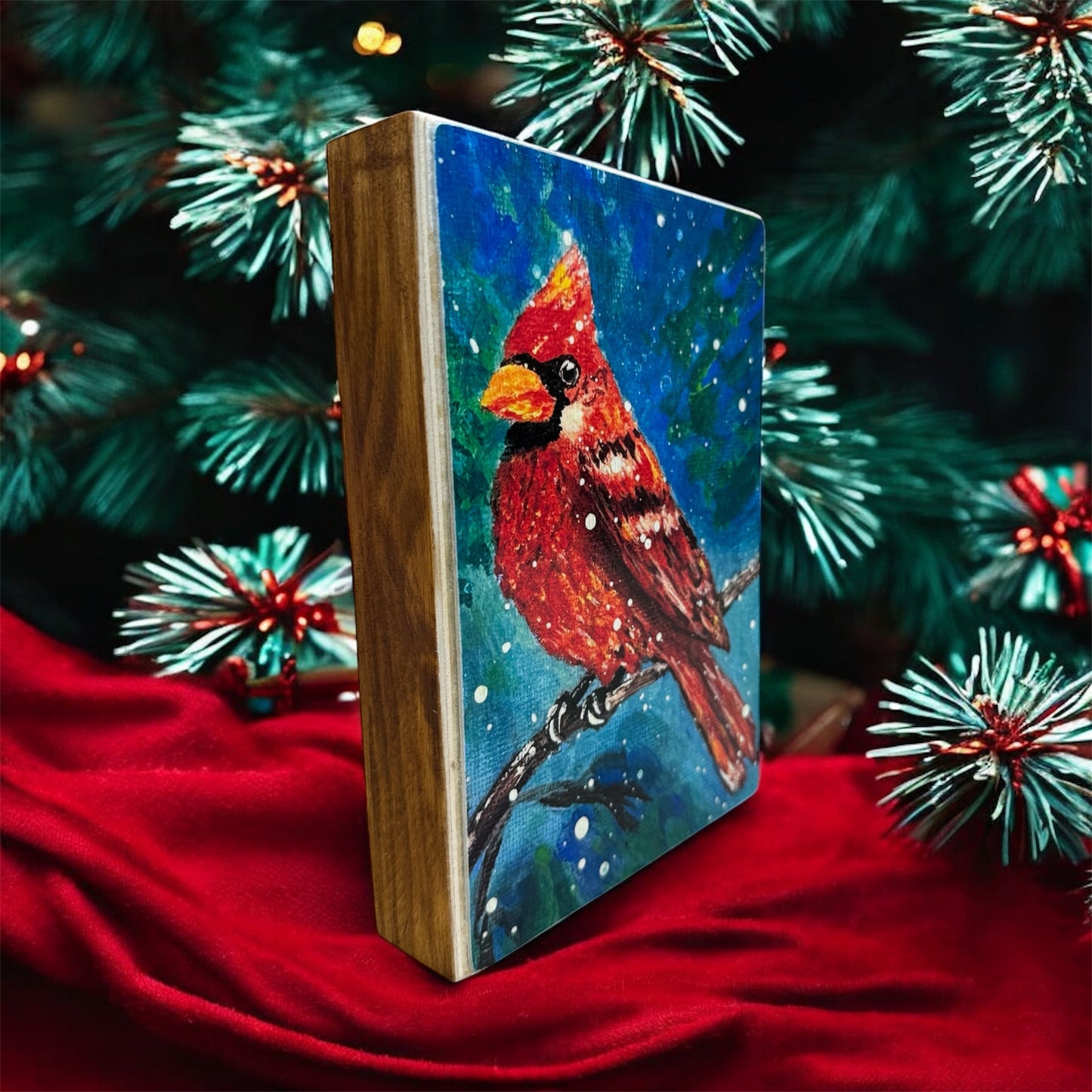 Misty Cardinal Art Print on Cradled Wood Panel