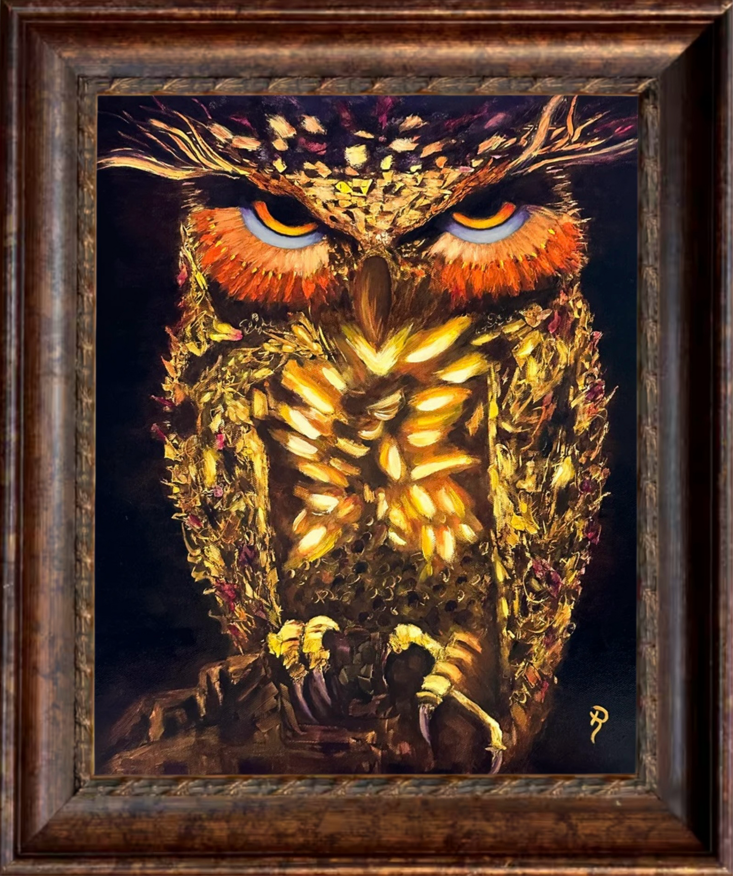 Glowing Owl Within Oil Painting