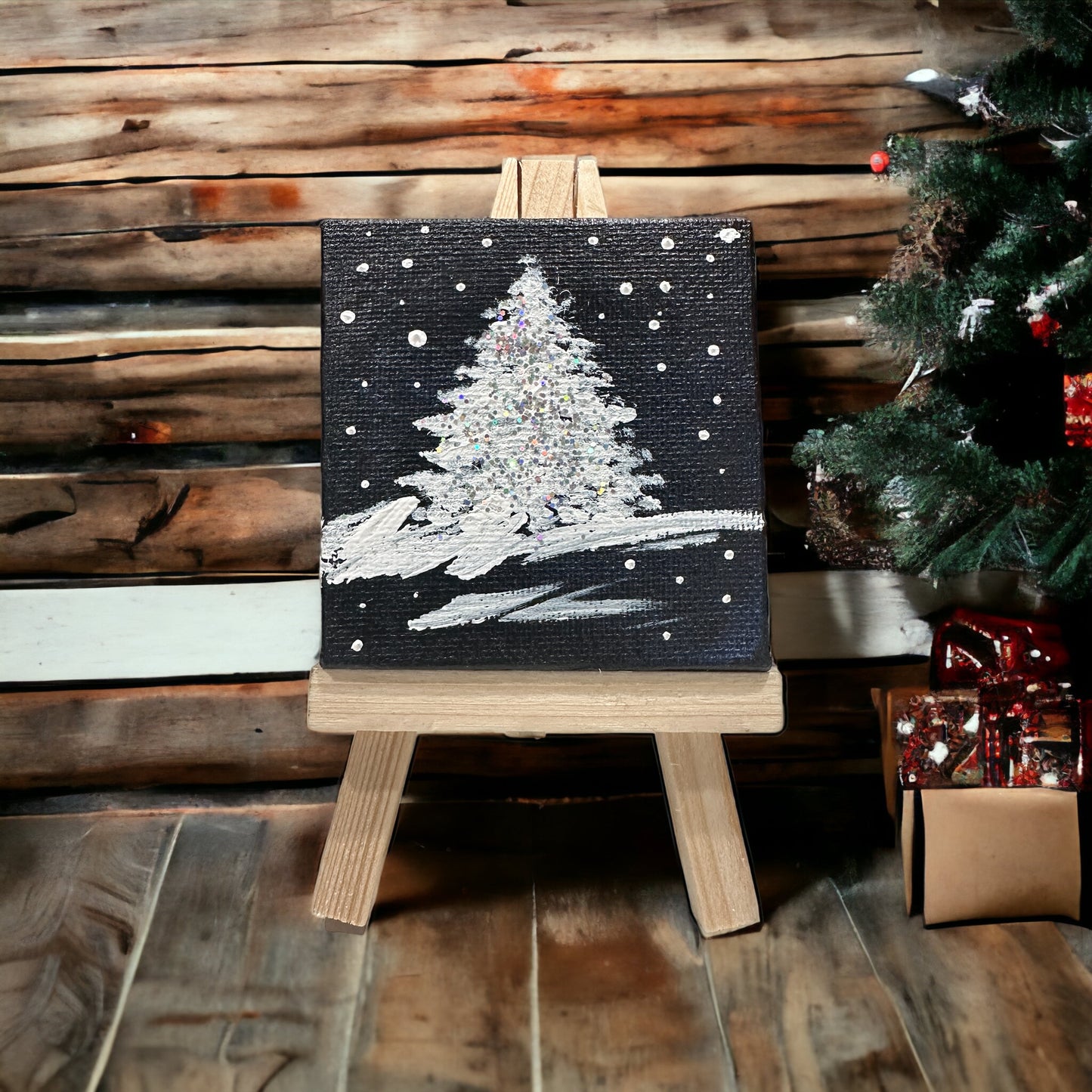 White Christmas Tree Acrylic Painting