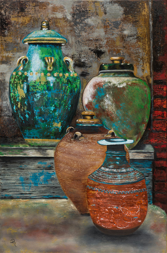 Chipped and Charming Moroccan Jugs Art Print - 16x24 Framed
