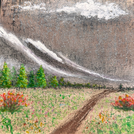 Snowy Spring Summit Mixed Media Painting