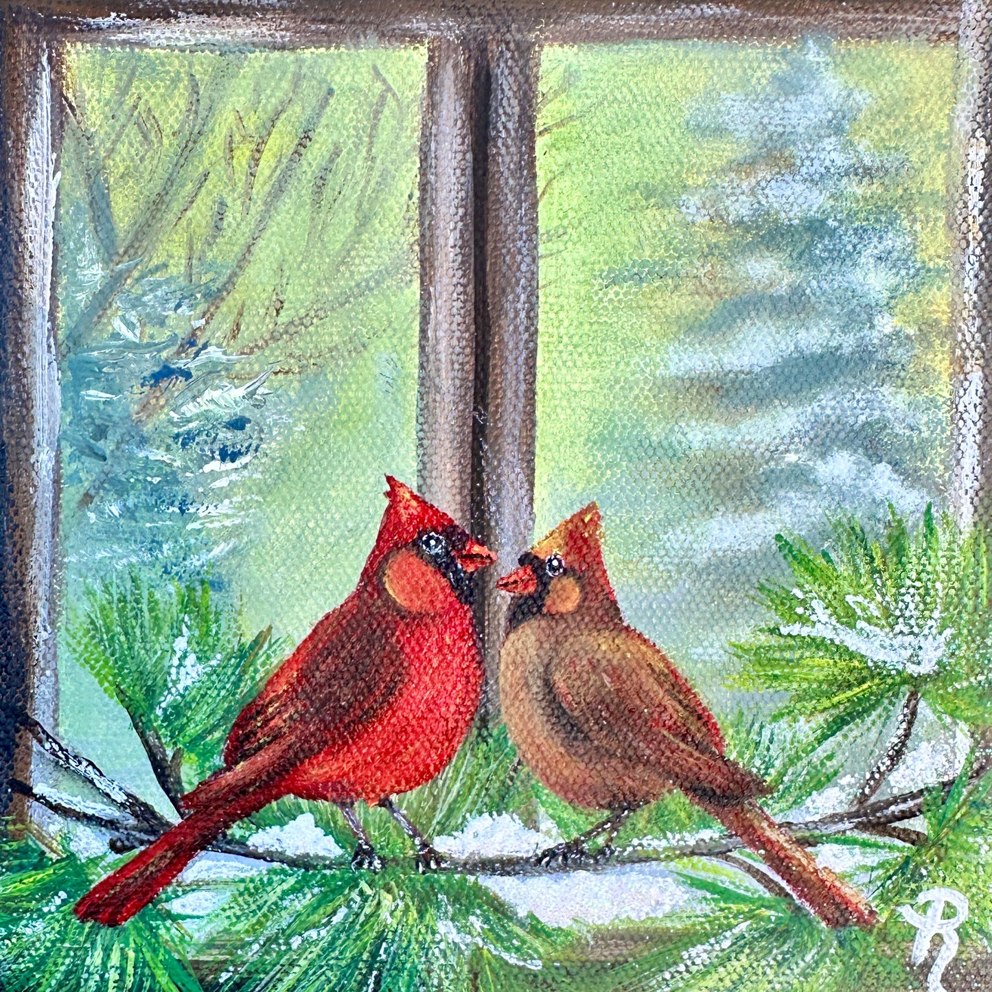 Cardinals in the Window Acrylic Painting