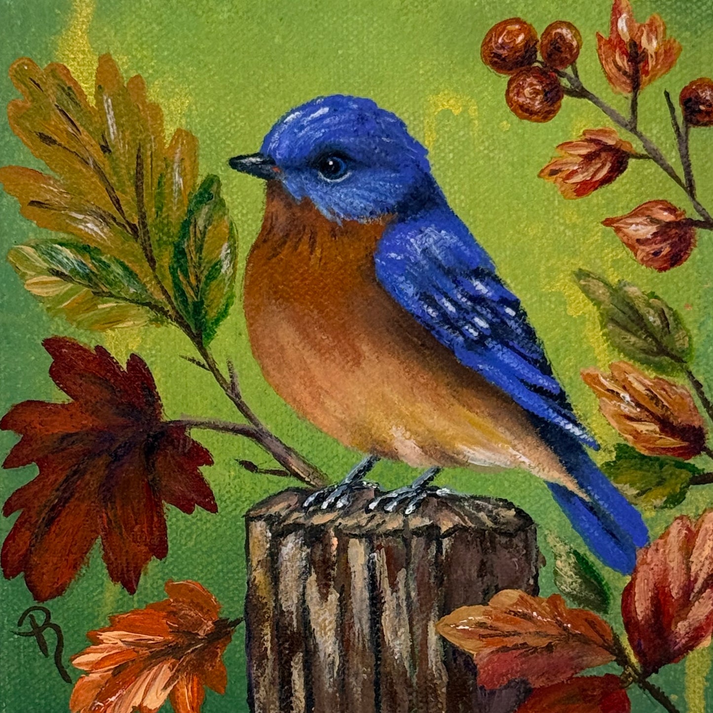 Bluebird on the Post Acrylic Painting