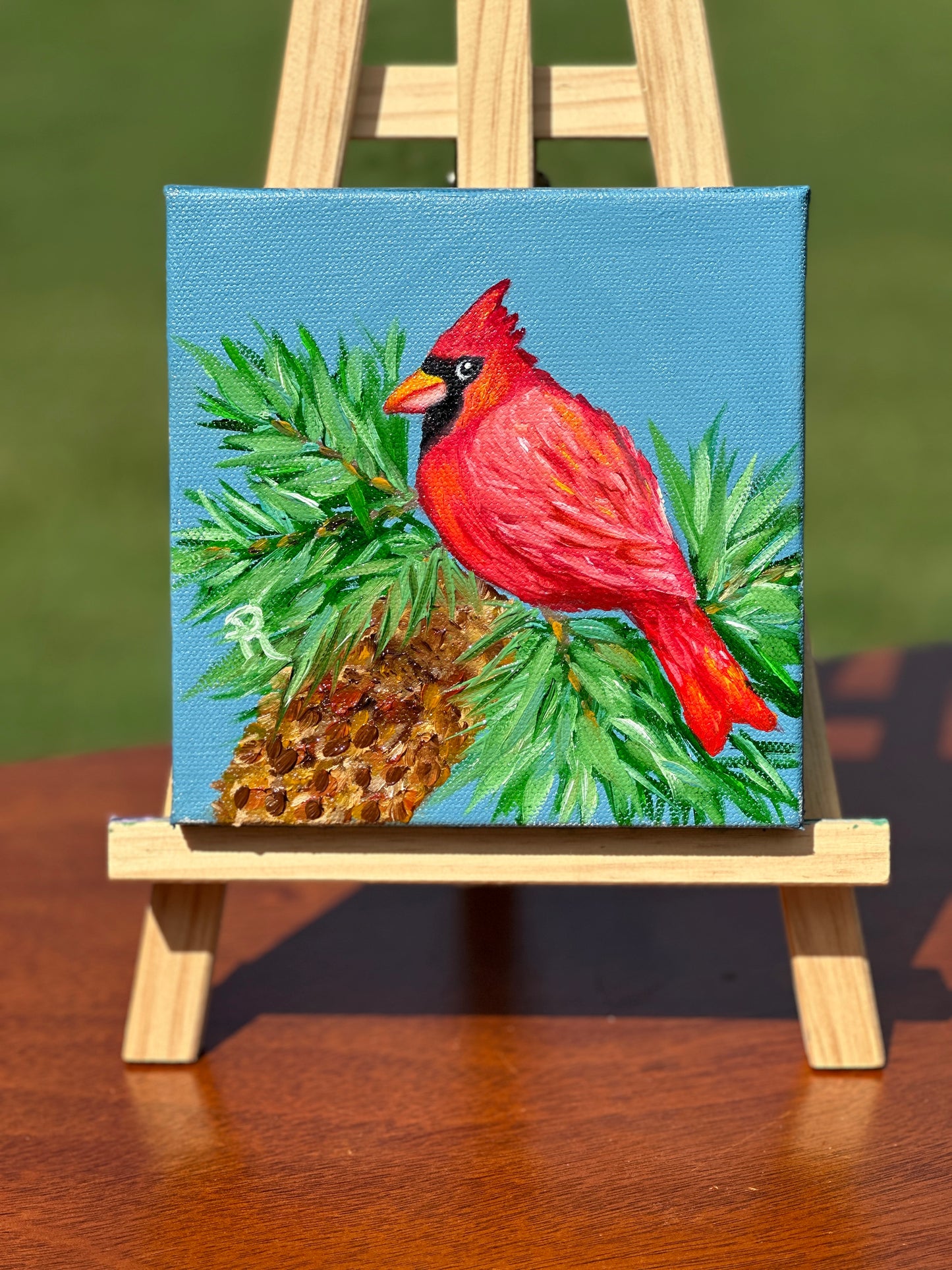 Curious Cardinal Acrylic and Oil Painting