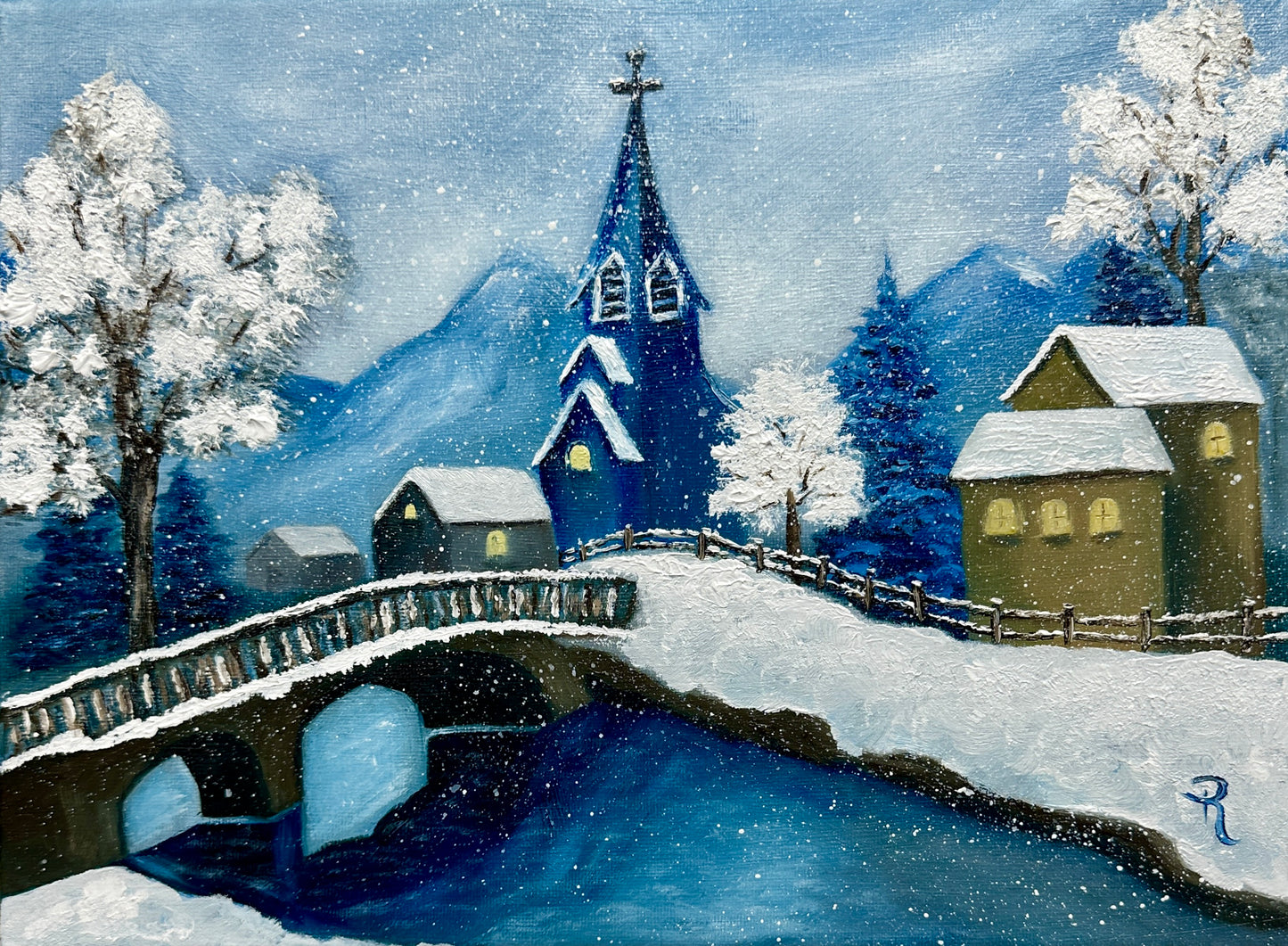 Snowy Winter Crossing Oil Painting