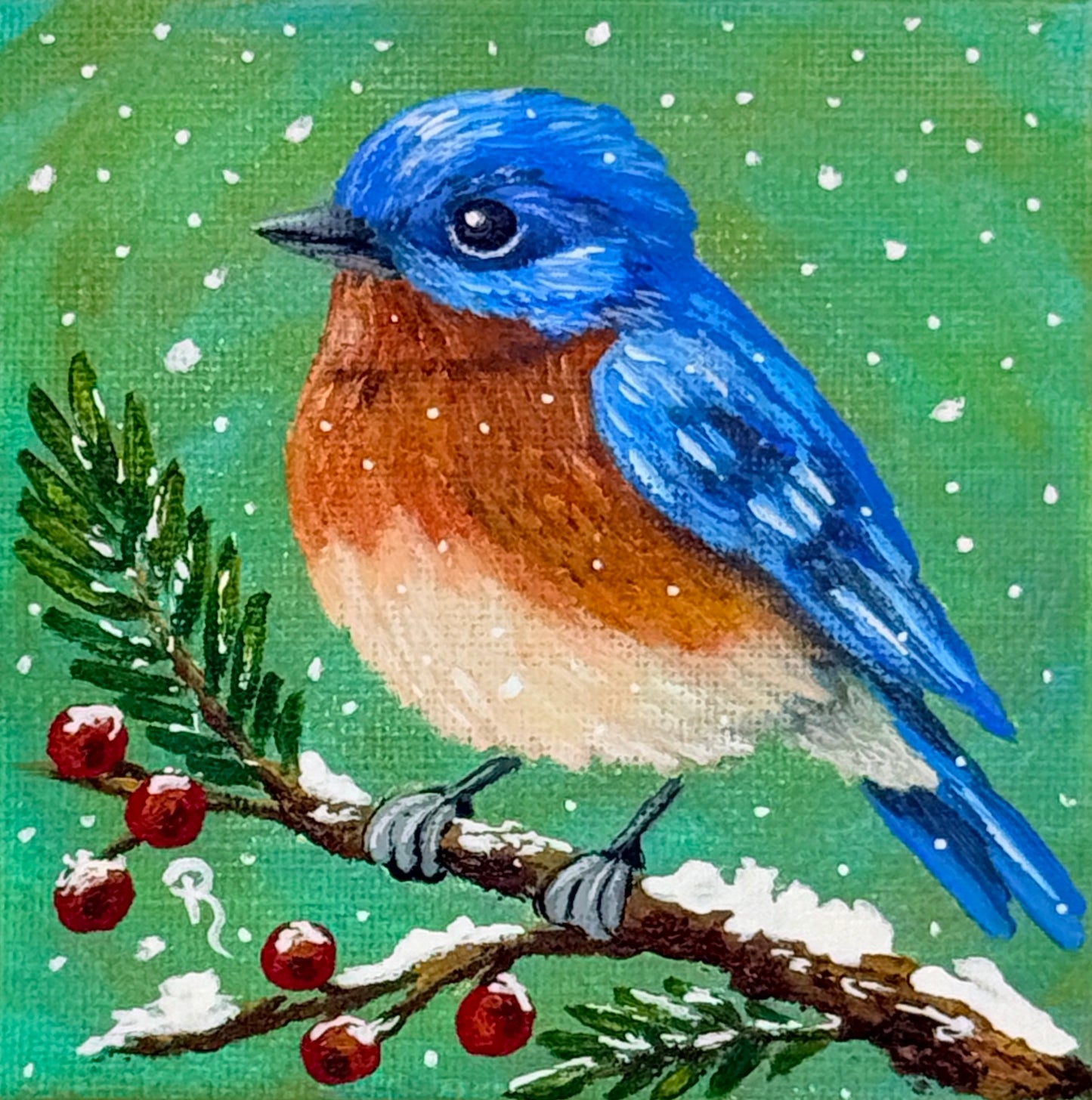 Winter Bluebird Acrylic Painting