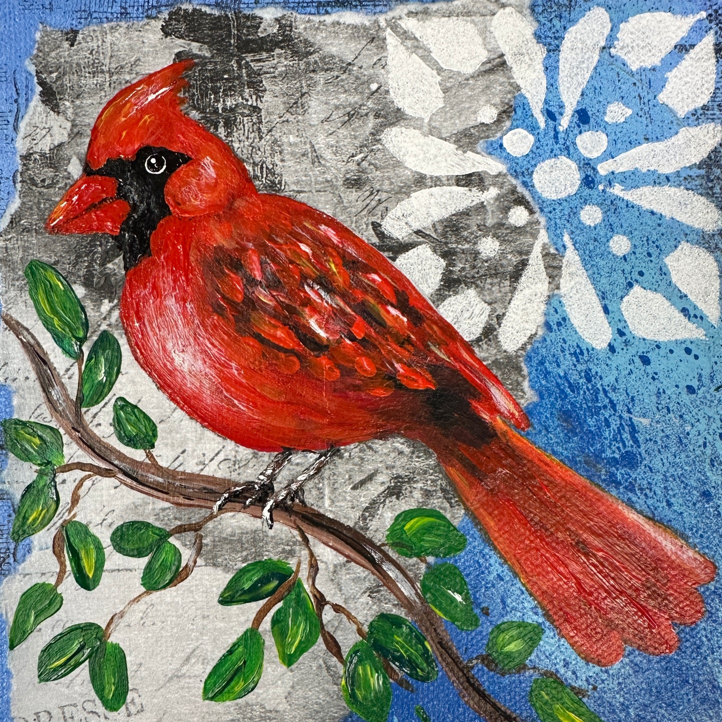 Hello Cardinal Mixed Media Painting