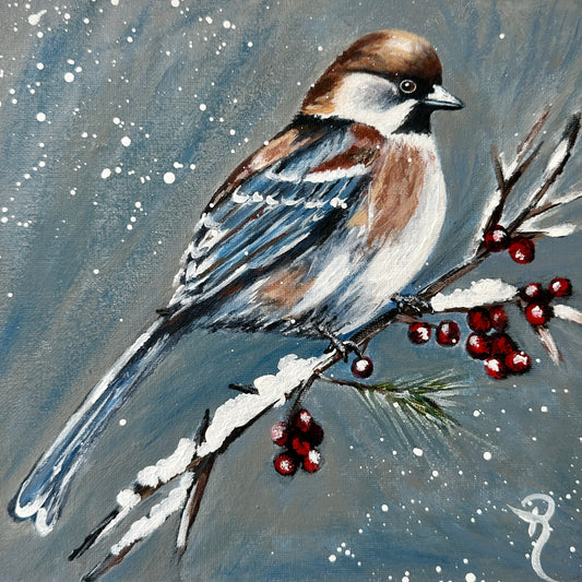 Winter Sparrow Acrylic Painting