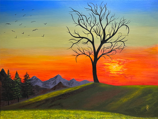 Sunset Solitude Acrylic Painting