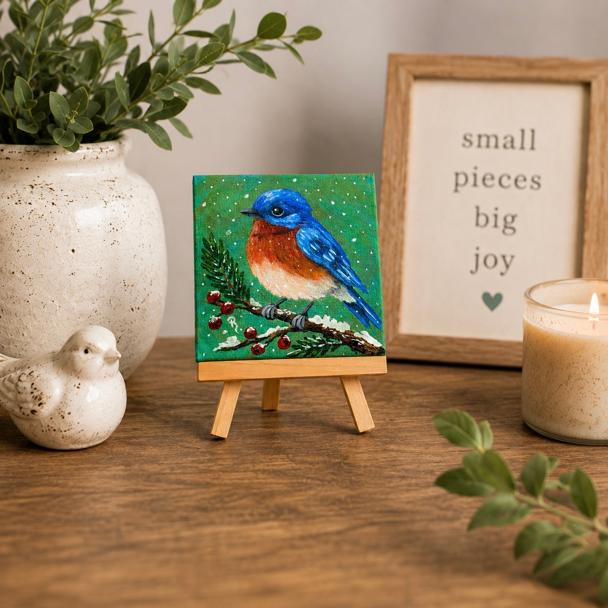 Winter Bluebird Acrylic Painting
