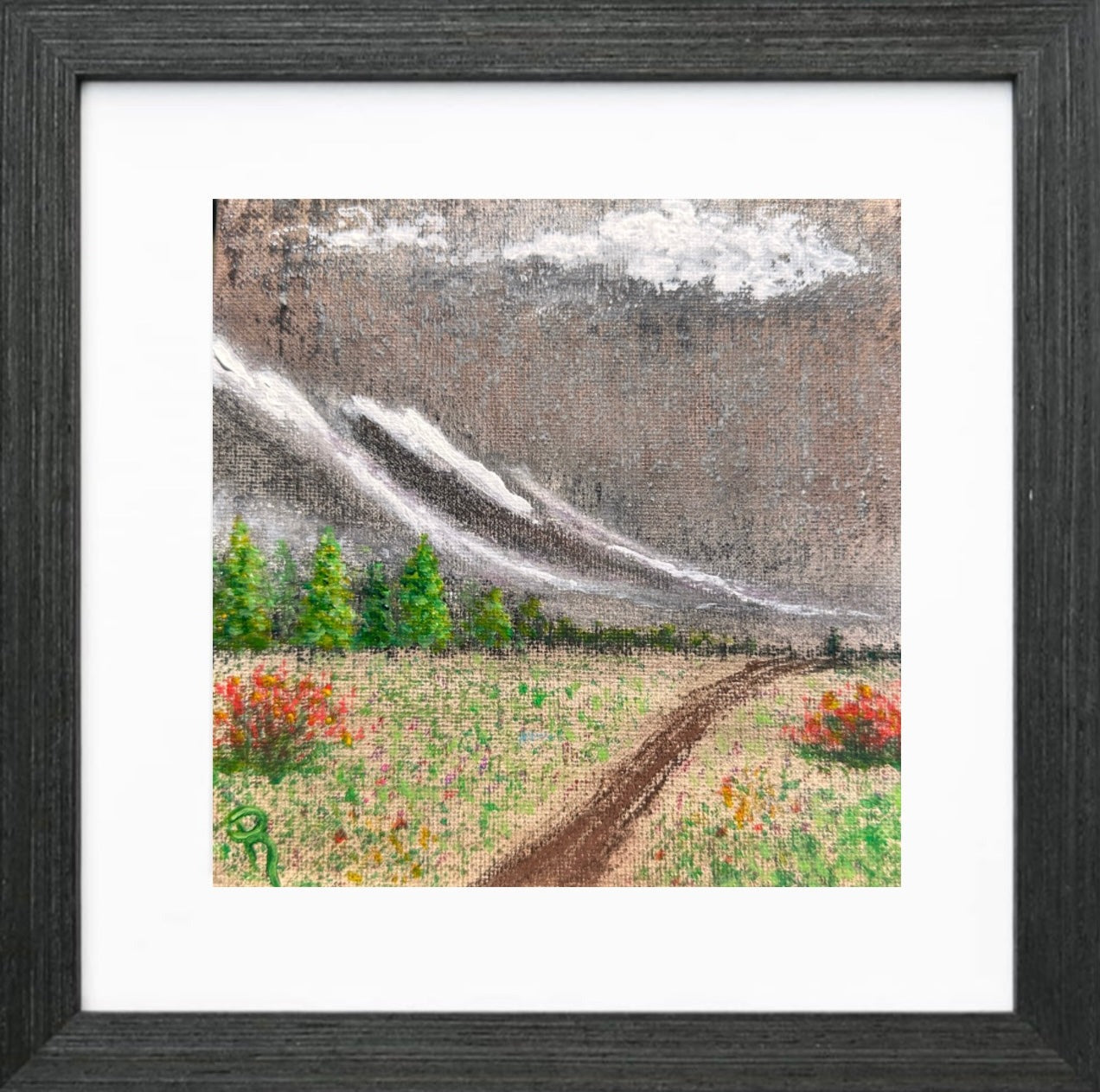 Snowy Spring Summit Mixed Media Painting