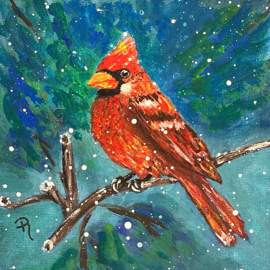 Misty Cardinal Acrylic and Watercolor Painting