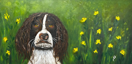 Charlie in the Flowers Oil Painting