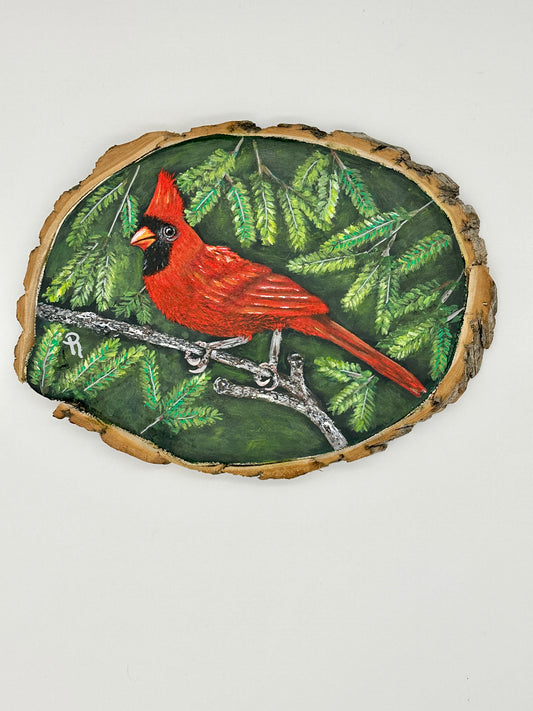 Cardinal in the Pines Acrylic Painting