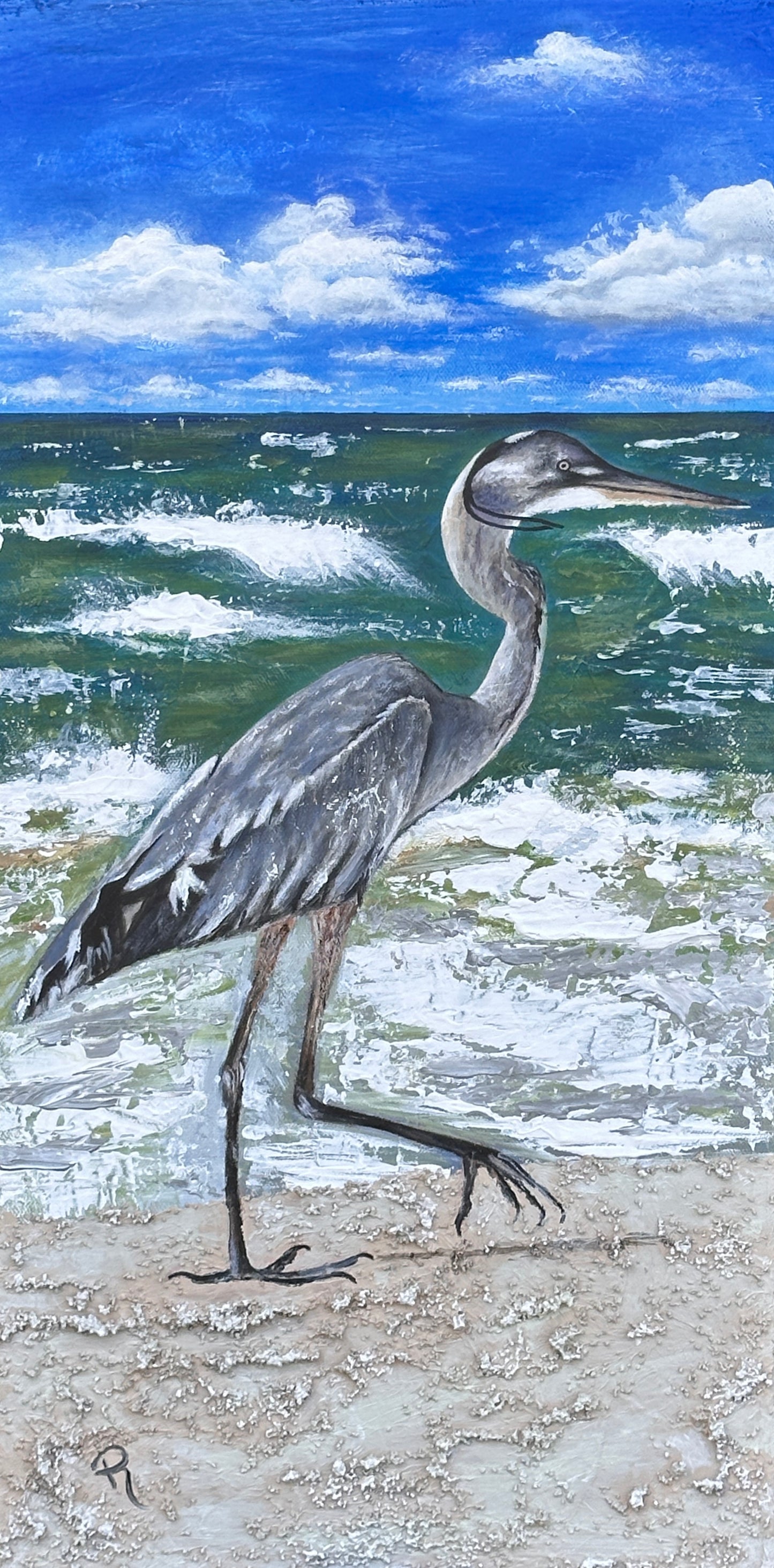 Blue Heron Strut Mixed Media Painting