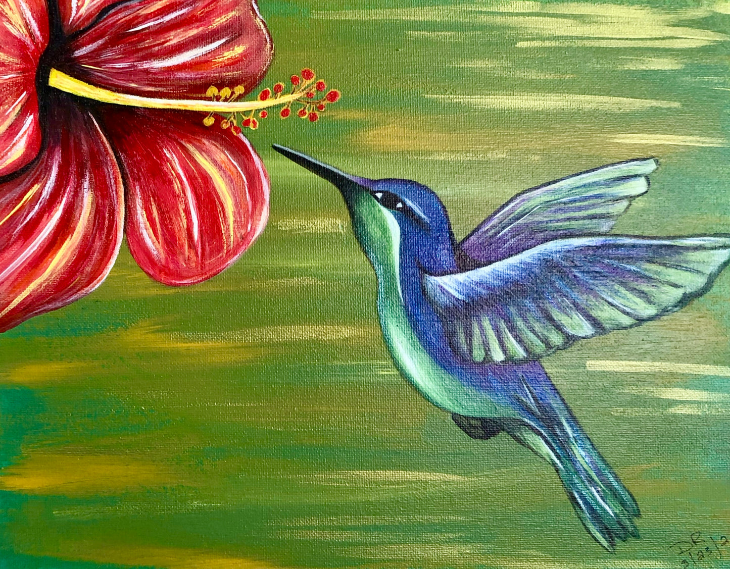 Hibiscus Humming Acrylic Painting