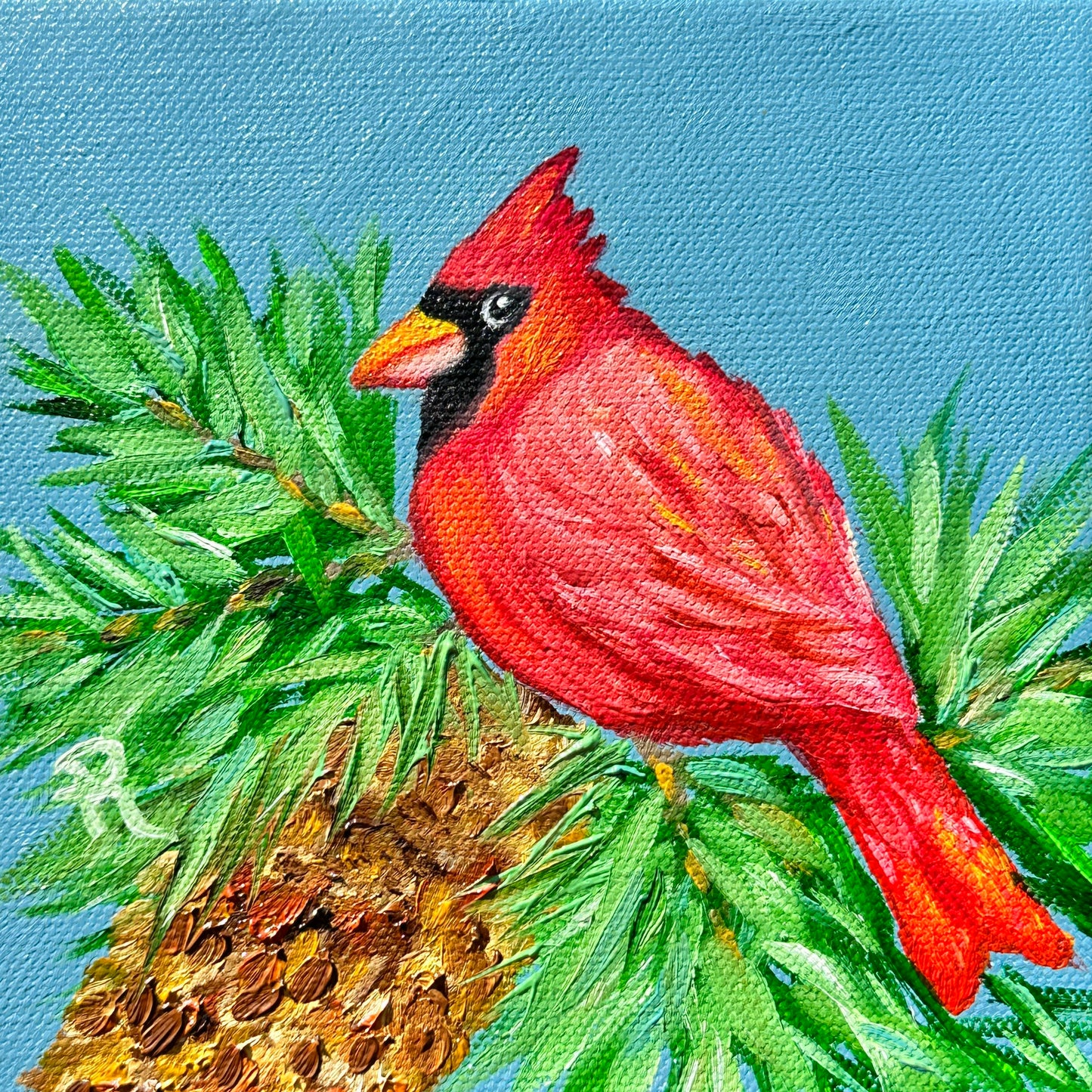 Curious Cardinal Acrylic and Oil Painting