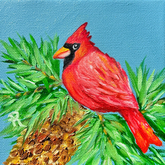 Curious Cardinal Acrylic and Oil Painting