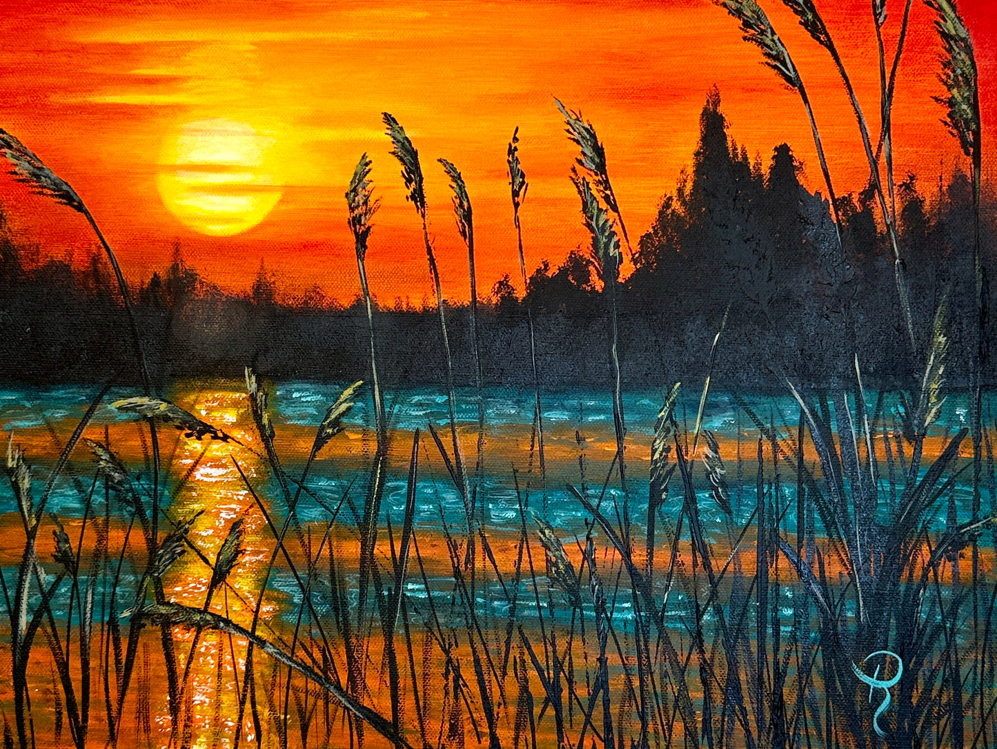 Sunset Silhouette Acrylic Painting