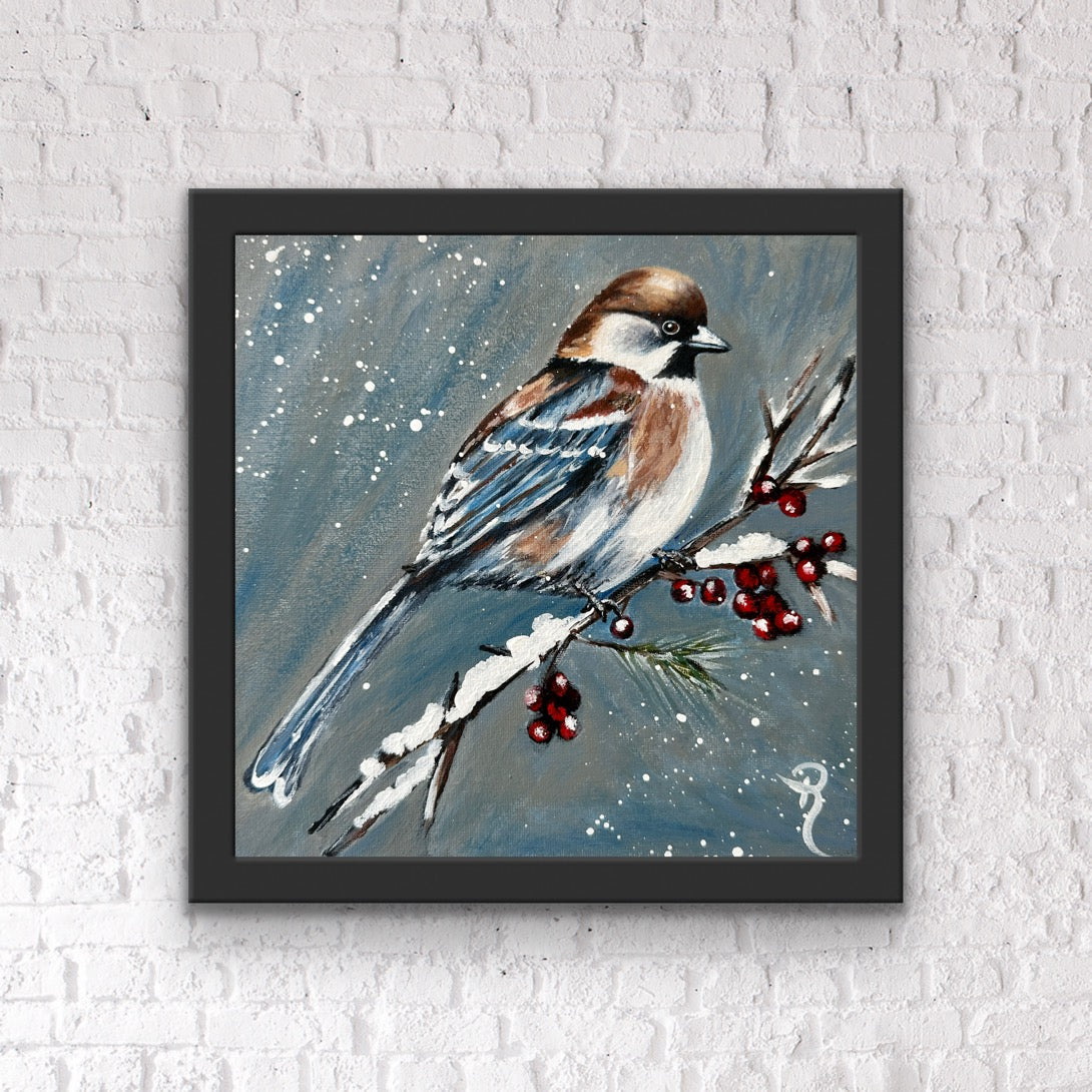 Winter Sparrow Acrylic Painting