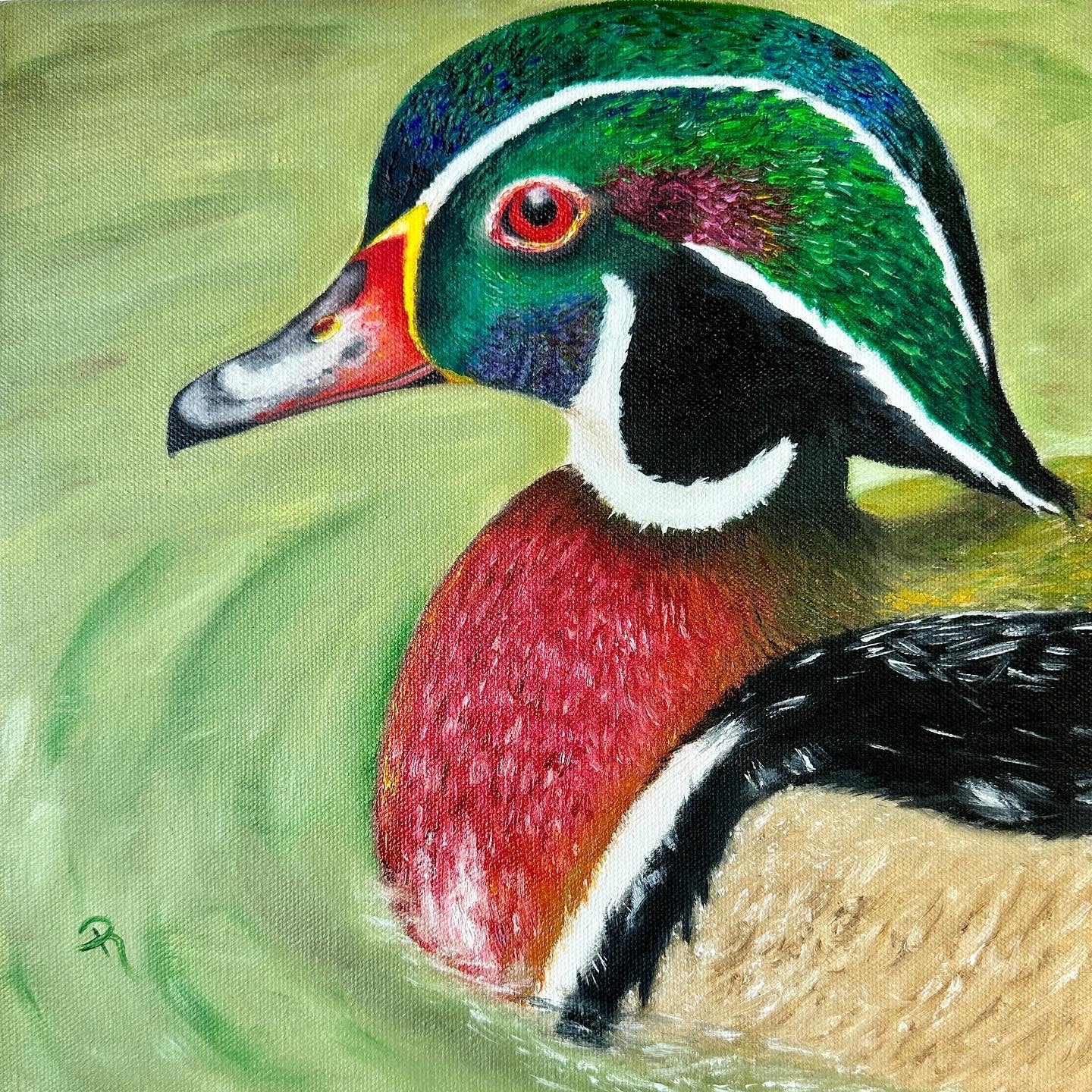 Tranquil Waters: A Wood Duck's Haven Oil Painting