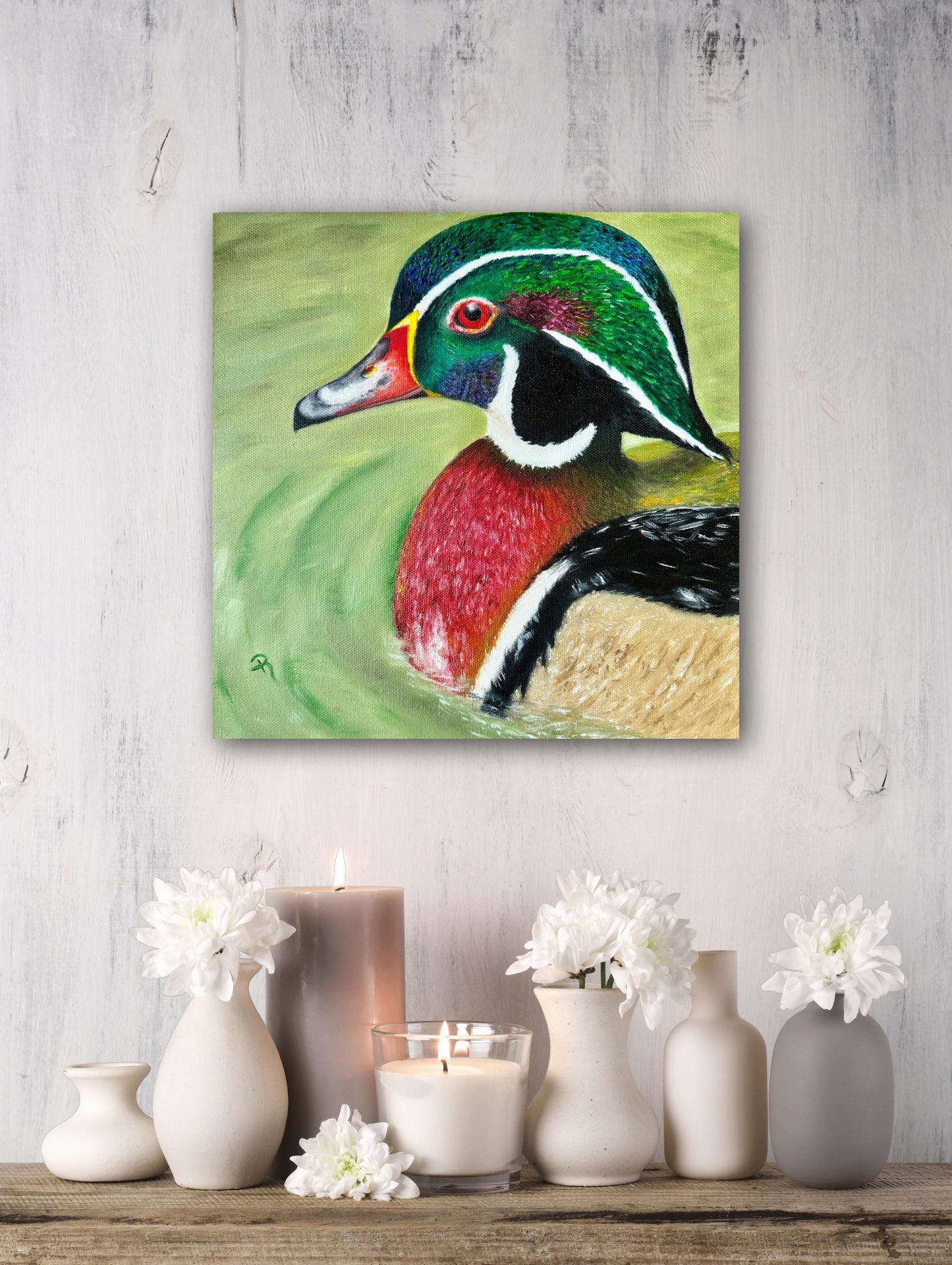 Tranquil Waters: A Wood Duck's Haven Oil Painting