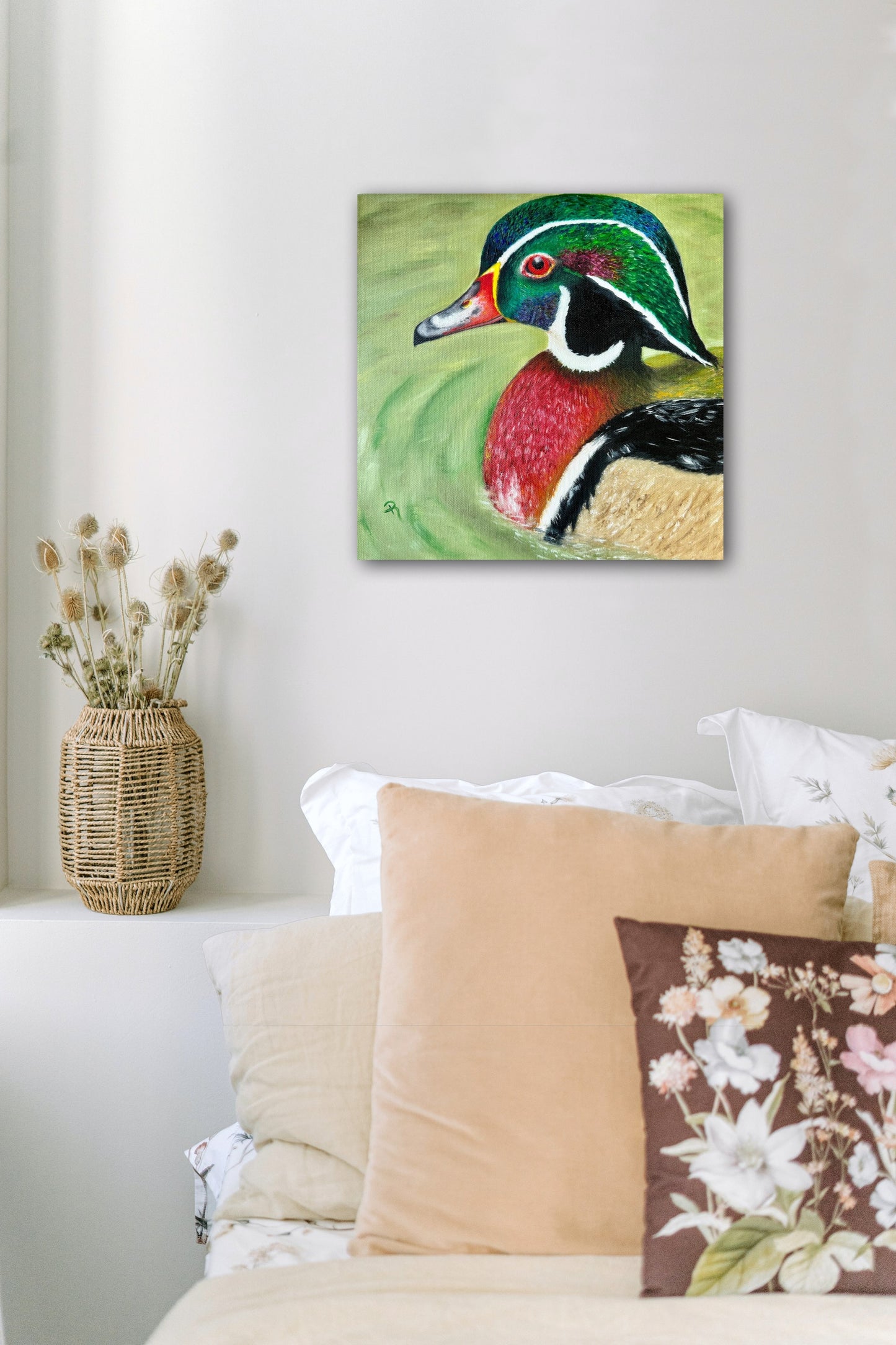 Tranquil Waters: A Wood Duck's Haven Oil Painting