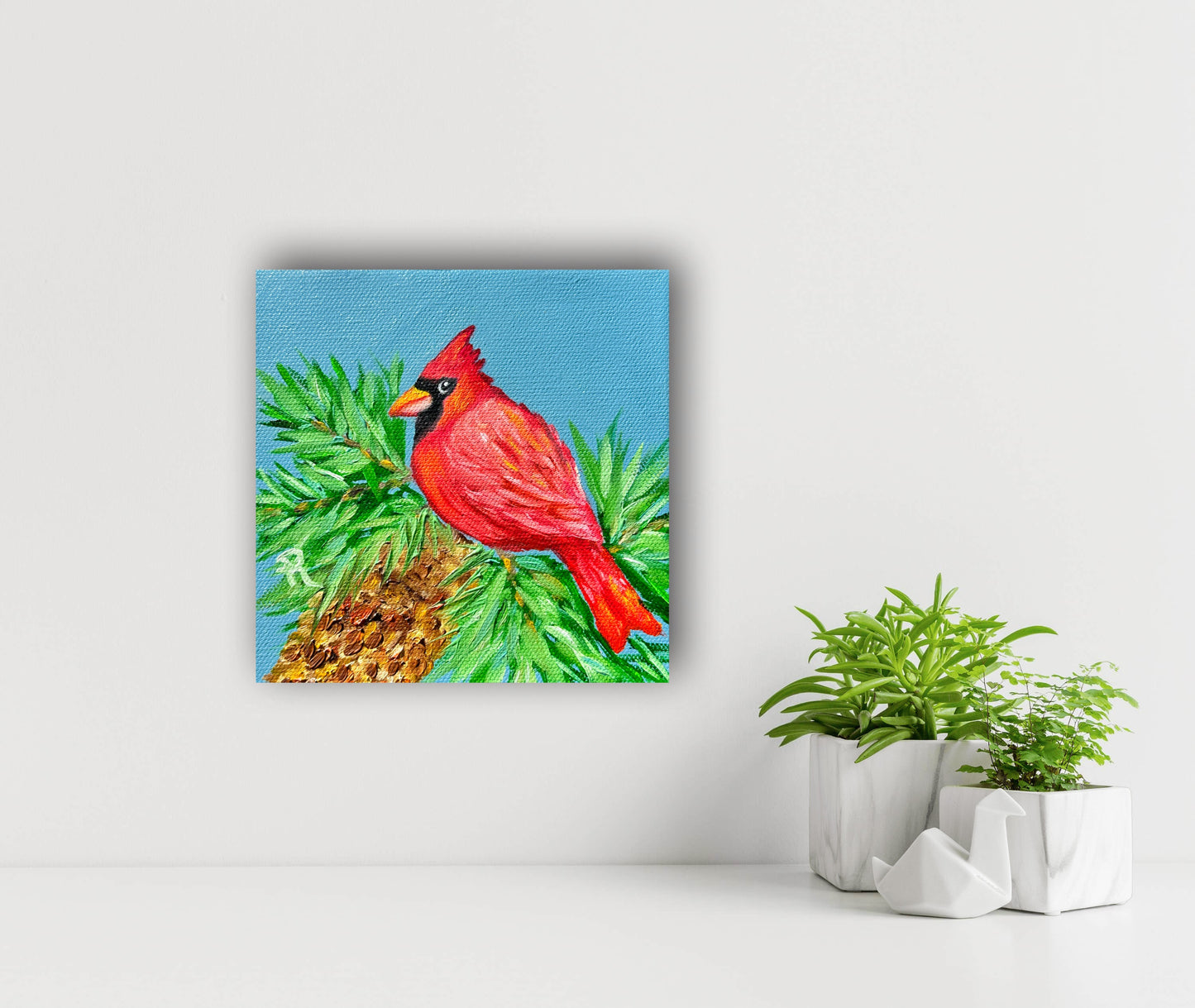 Curious Cardinal Acrylic and Oil Painting