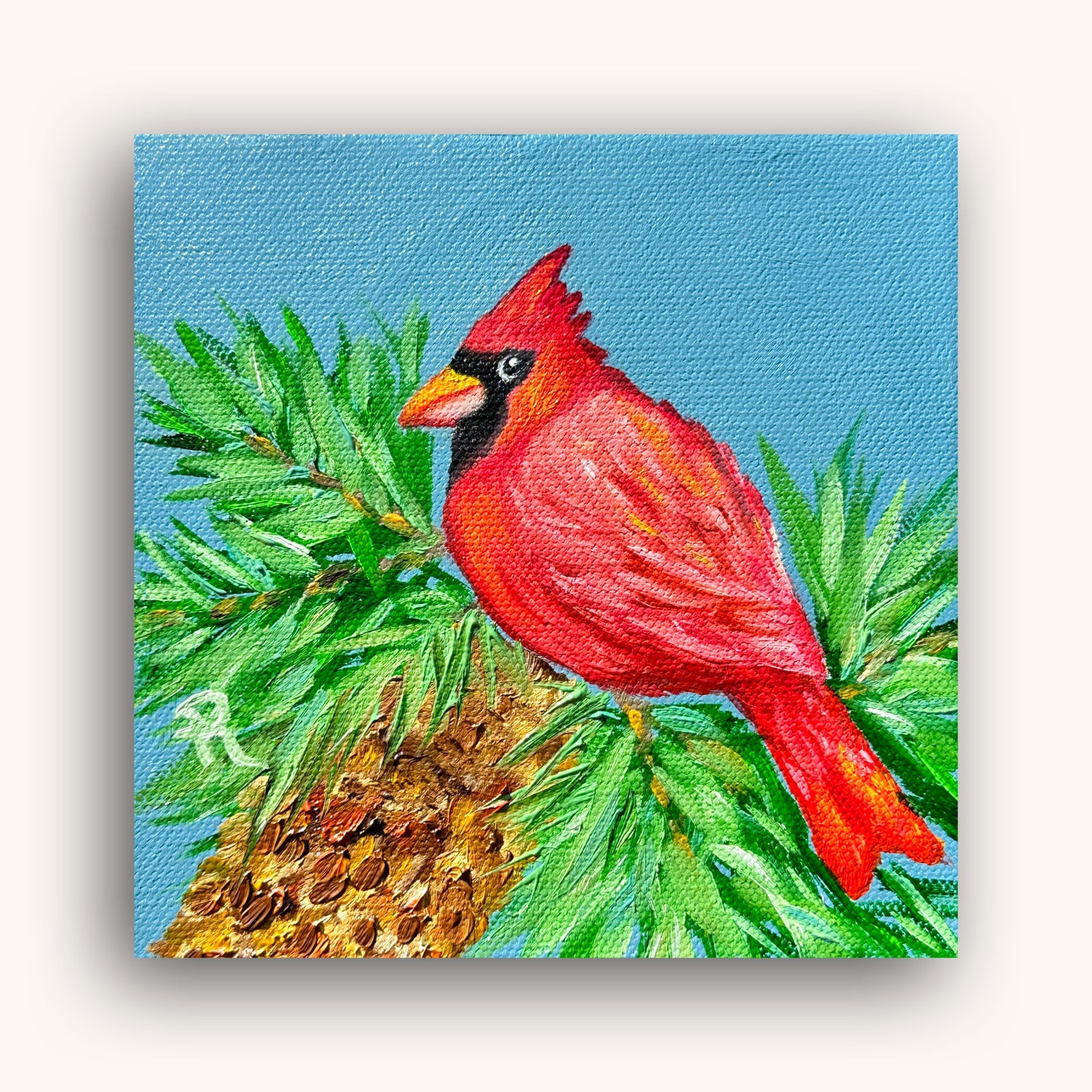 Curious Cardinal Acrylic and Oil Painting