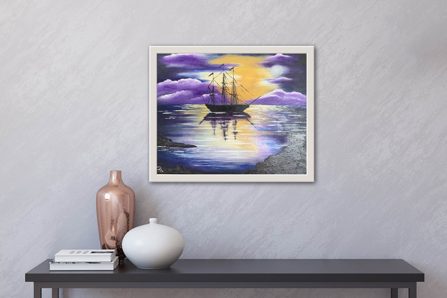 Sailboat in Moonlight Acrylic Painting