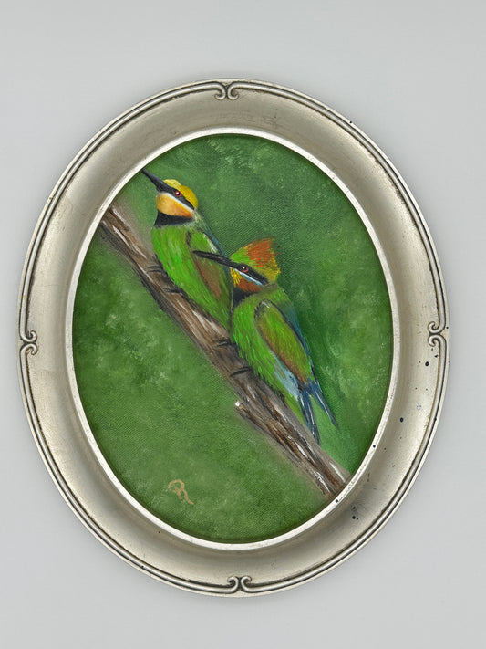 Double Delight Vibrant Rainbow Bee Eaters Acrylic Painting