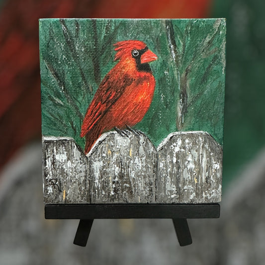 Cardinal on the Fence Acrylic Painting