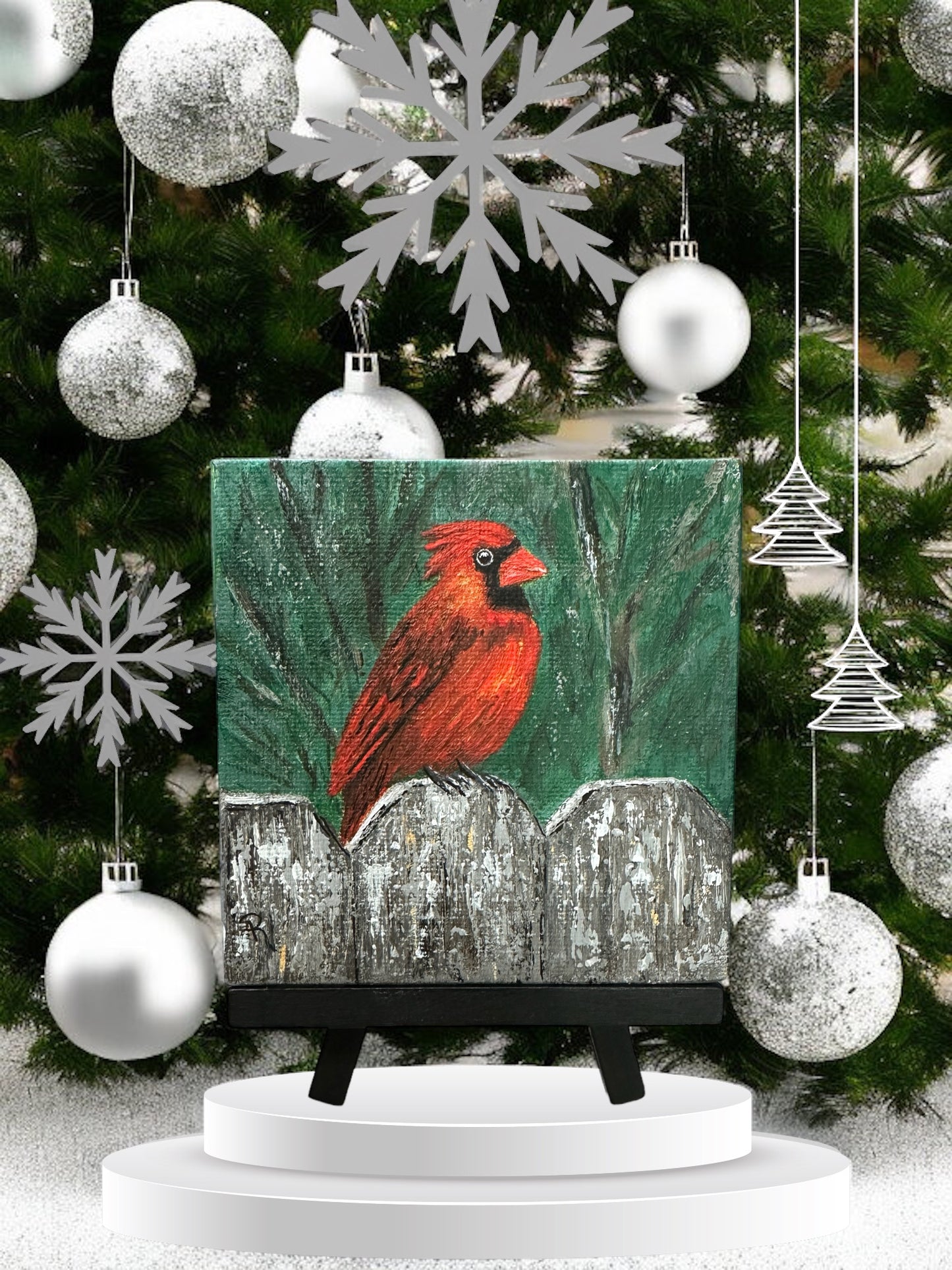 Cardinal on the Fence Acrylic Painting