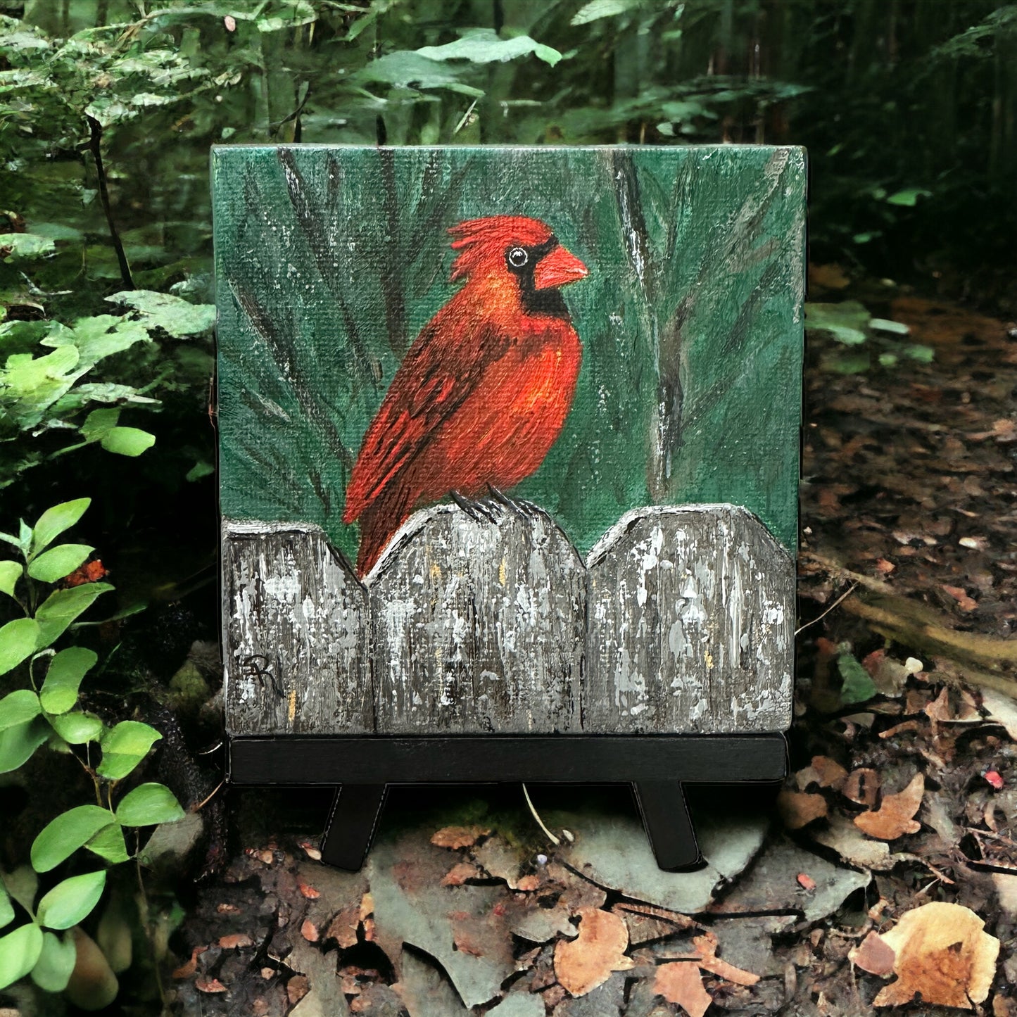 Cardinal on the Fence Acrylic Painting