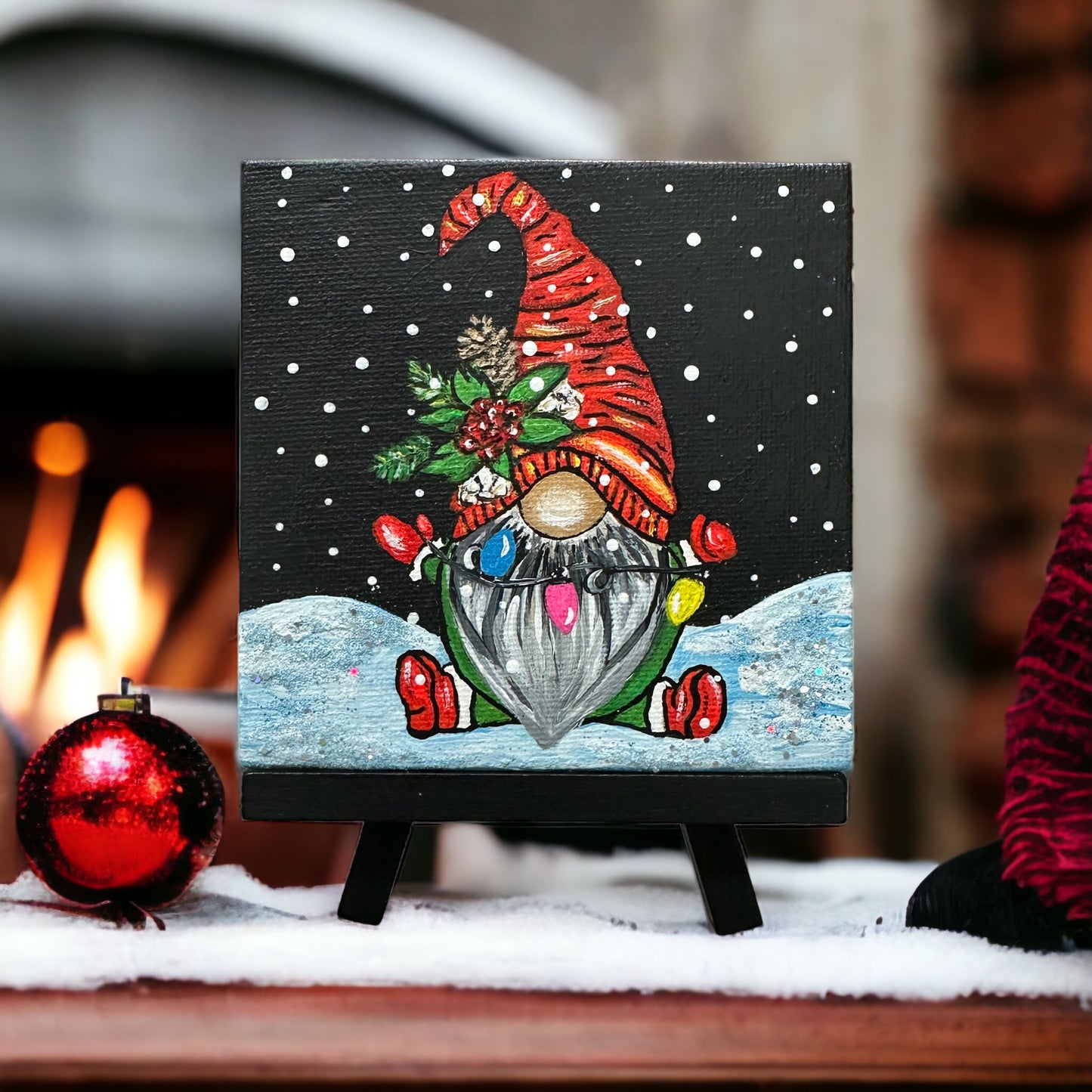 Christmas Lights Gnome Acrylic Painting