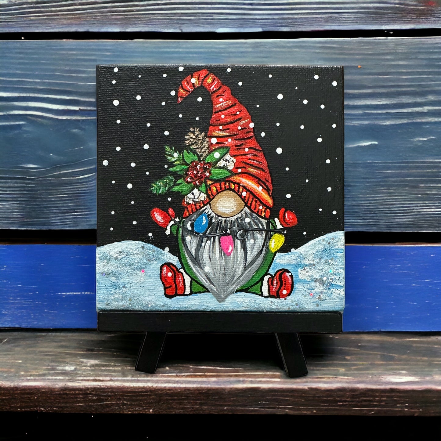 Christmas Lights Gnome Acrylic Painting