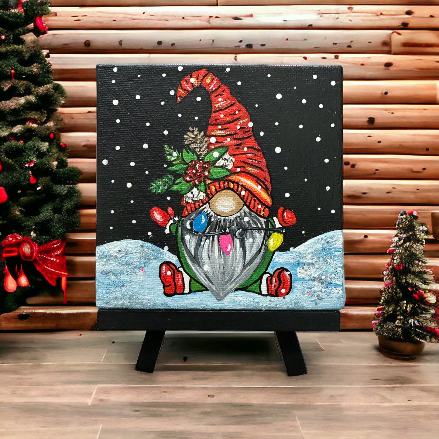 Christmas Lights Gnome Acrylic Painting