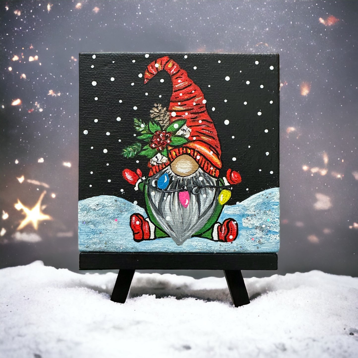 Christmas Lights Gnome Acrylic Painting