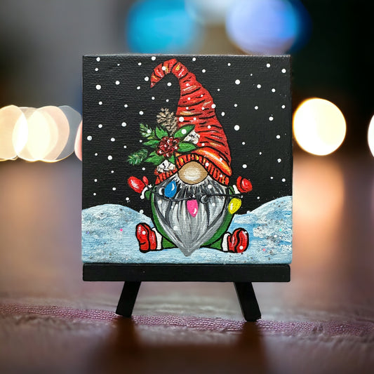 Christmas Lights Gnome Acrylic Painting