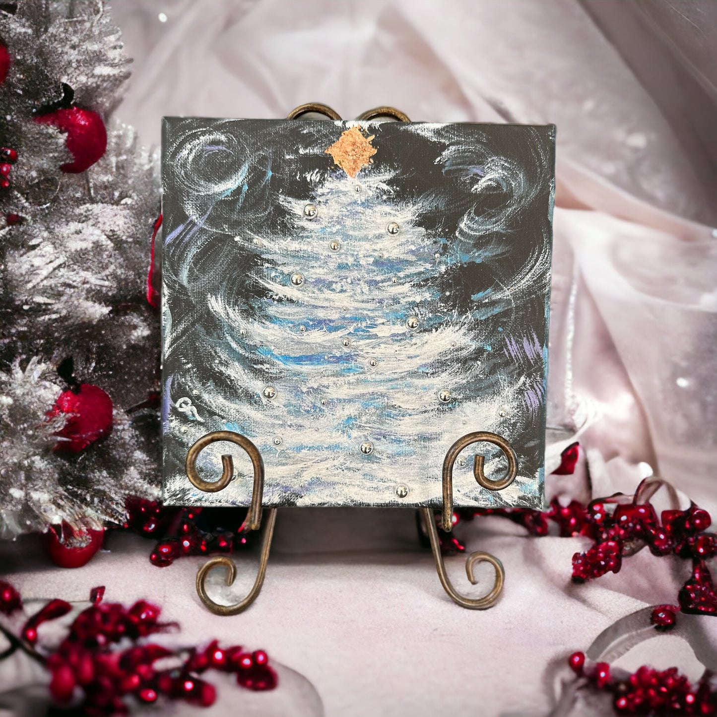 Whimsical Silver Spruce Acrylic Painting